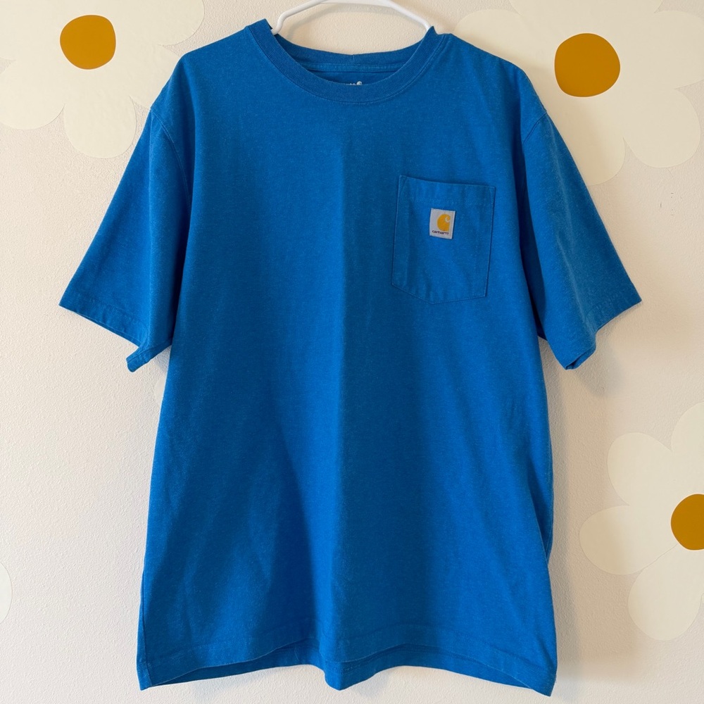 EUC Carhartt Mens Loose Fit Heavyweight Short-Sleeve Pocket T-Shirt Heather Blue - Picture 1 of 6